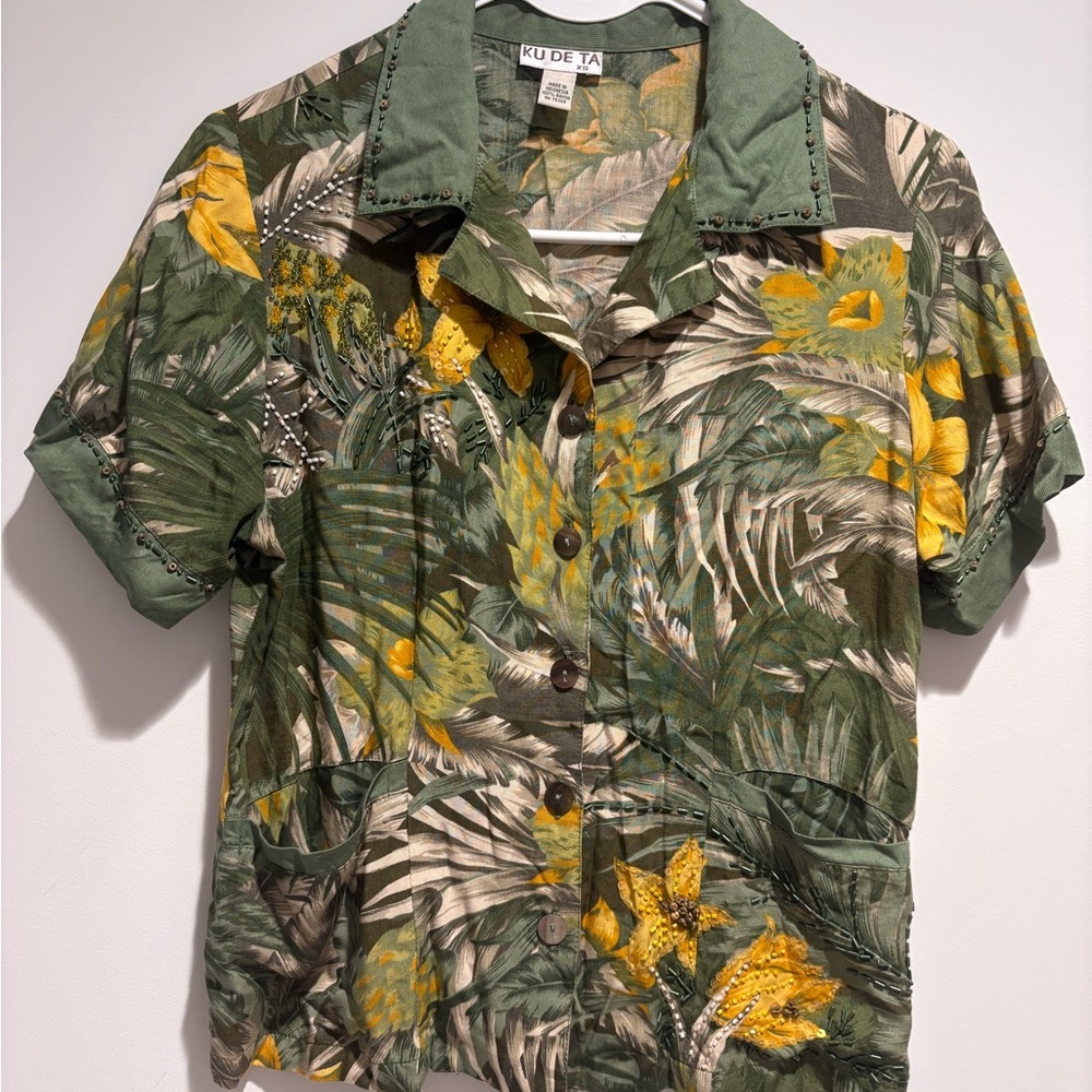 KU DE TA Green Floral Button-Up Shirt XS